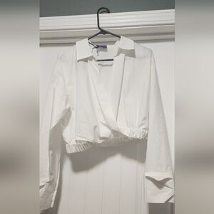 Target White Cropped Wrap-Front Blouse
